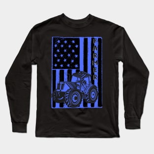 Vintage American flag tractor gift for farmer Long Sleeve T-Shirt